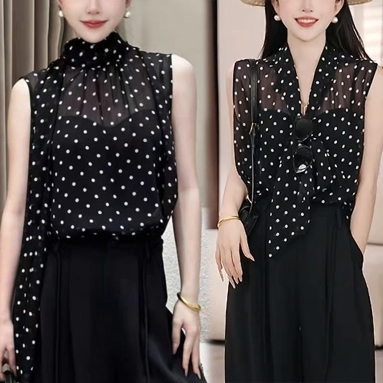 【前后2穿】领法式感飘带立领无袖衬衫女夏季新款设计感上衣