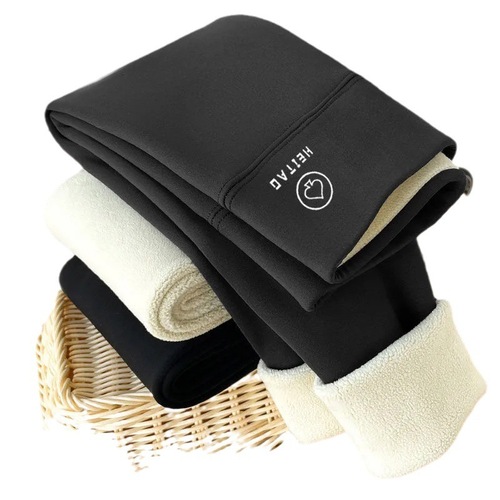 Fleece-lined shark pants for women—outerwear for fall and winter, thick and warm, made of lambswool base layer, high-waisted, slimming yoga Barbie pants.