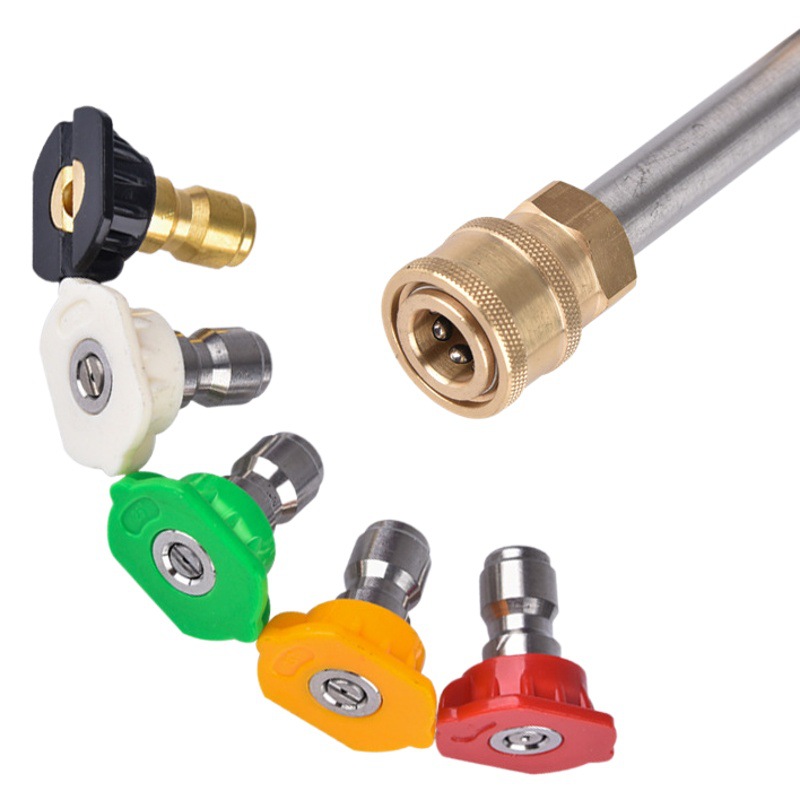 Boquilla de acero inoxidable para máquina de limpieza, máquina de lavado de autos, pistola de agua, conexión rápida de 1/4, boquilla cilíndrica de alta presión en forma de abanico para lavado de autos
