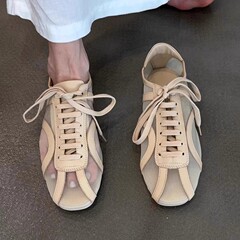 既製品版～かすかな美しさ～メッシュステッチシープスキンレースアップ通気性シューズ25夏カジュアルスタイルフラットシューズ～