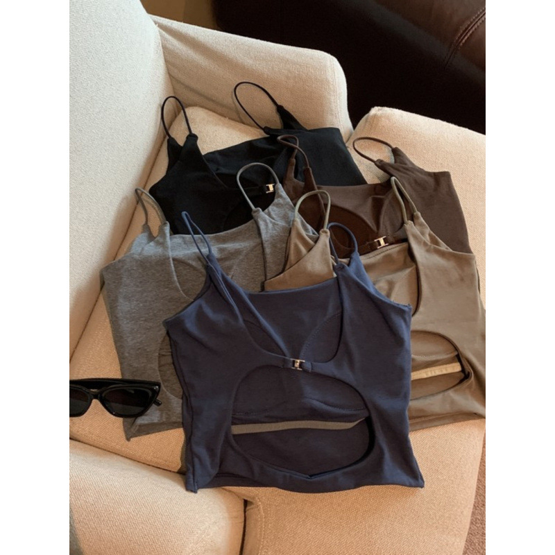 Large backless design chic hollow camisole sexy beautiful back integrated chest pad slim all-match bottoming top