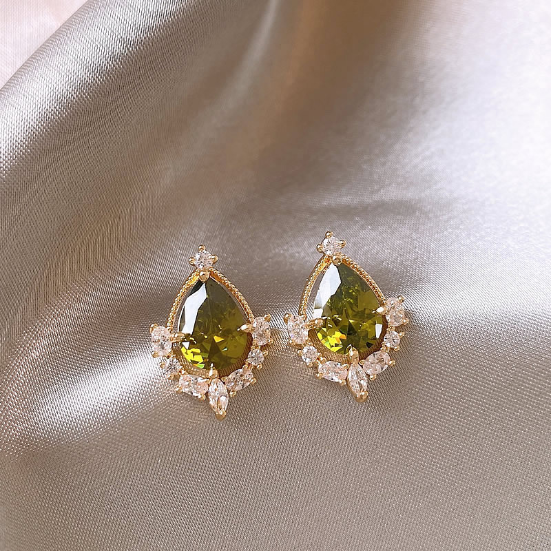 Temperamento de pendientes verdes pendientes ligeros lujosos de alto nivel sensación de pendientes zircon flores joyas geométricas al por mayor fábrica