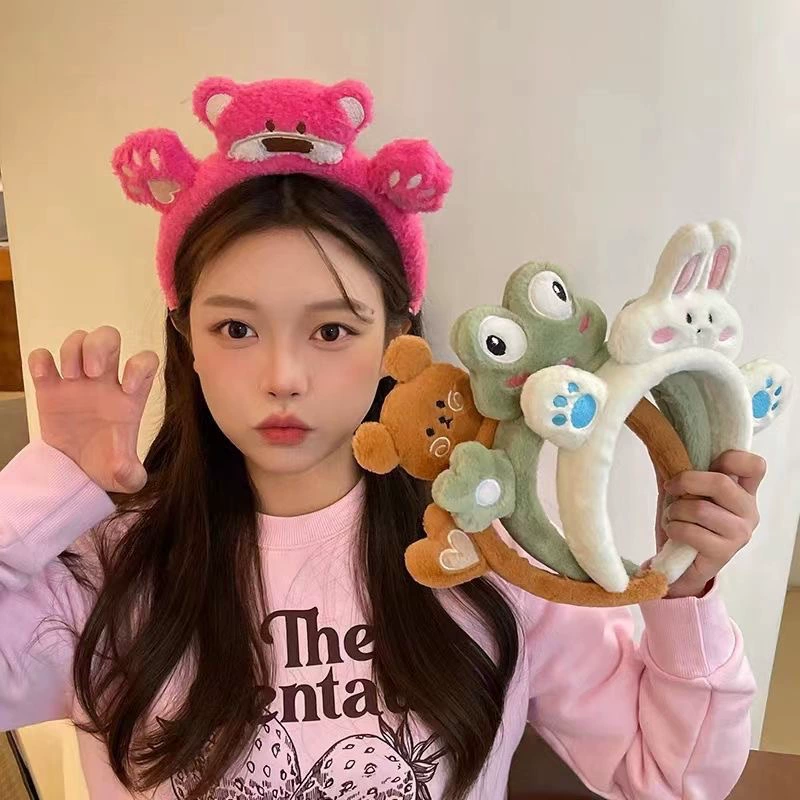 Трёхмерная cartoon-кукла, повязка на голову, милая зверюшка кролик для умывания лица, аксессуар для волос, лягушка, коллекция 2023, интернет-смотрящие