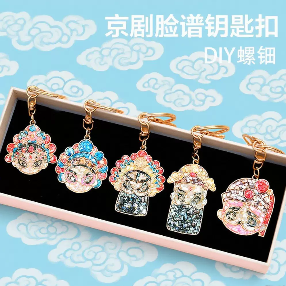 国风螺钿京剧脸谱手工diy底胚吊坠国潮刀马旦配件饰品合金饰品