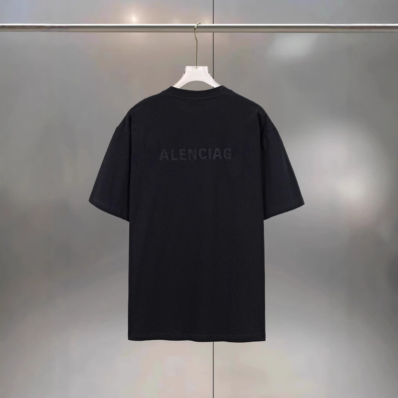 Correct Version Paris BL Home Front and Back Letter Logo Embroidered Round Neck Short Sleeve T-Shirt Loosen Version for Men and Women