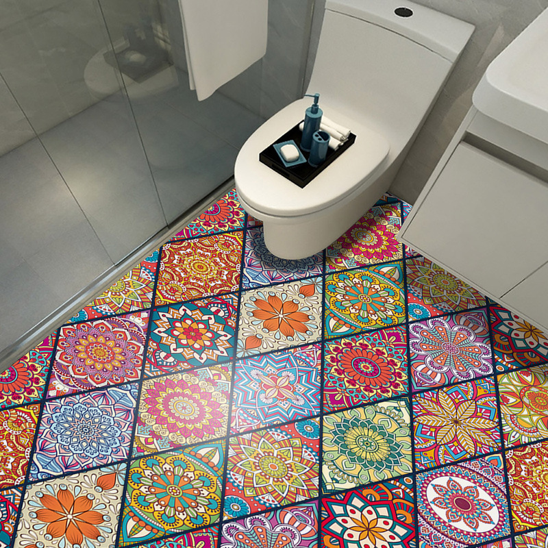 EBay Supply Mandala Tile Pattern Frosted Floor Stickers Kitchen Bathroom Tile Renovation Decorative Wall Stickers Customizable