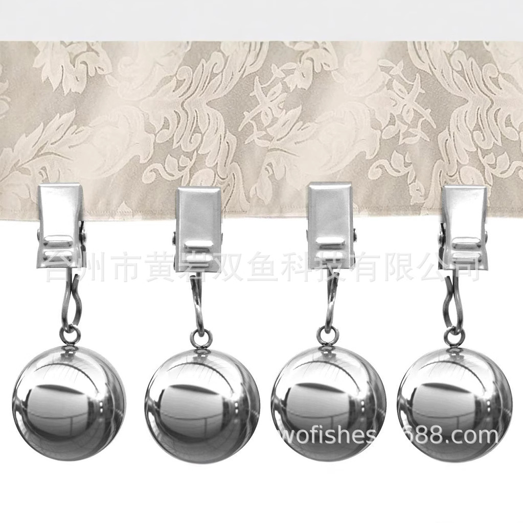 跨境现货不锈钢银球桌布夹 球形台布夹圆球桌布坠户外钢球防风夹