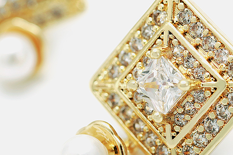 Earrings Classification Festival Occasion Wholesale Fashion Gold-plated Square Zircon Pearl Earrings