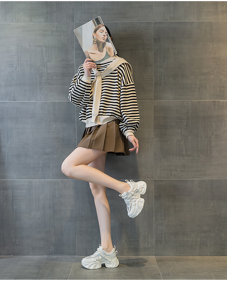 Giày sneaker nữ chunky đế dày tăng chiều cao 8cm buộc dây thời trang — M2566 màu be, M2566 màu hồng chi tiết 15