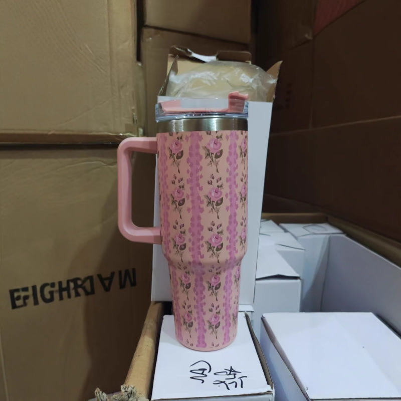 印花新款40oz汽车杯巨无霸冰霸杯便携手柄杯大容量吸管水杯3DUV印|undefined