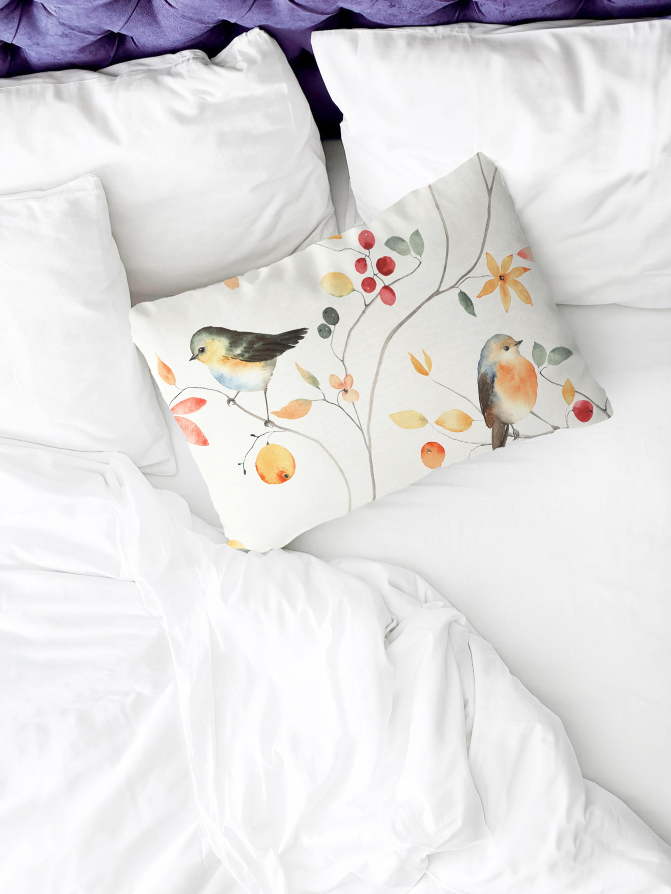 Cross-border Super Soft Short Plush Flower and Bird Printing Pillow Waist Pillow Home Decoration Sofa Cushion Cover_voghion.com