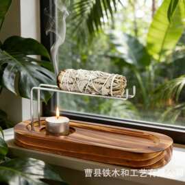 跨境木质香薰架家用艾灸鼠尾草燃烧支架多功能线香插架工艺品