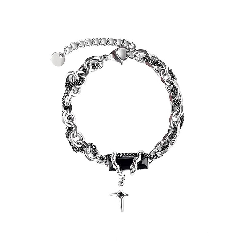 Herren Halskette Mit Schwarzem Diamant Stern Anhänger Layer Set_voghion.com