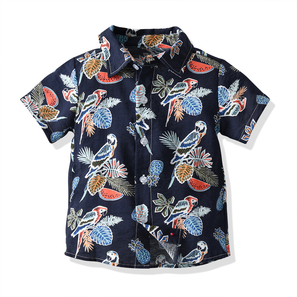 Camisa hawaiana multicolor para niños con cuello girado cárdigan de estilo de moda pelo de playa vacaciones de manga corta chaqueta de flores chaqueta casual