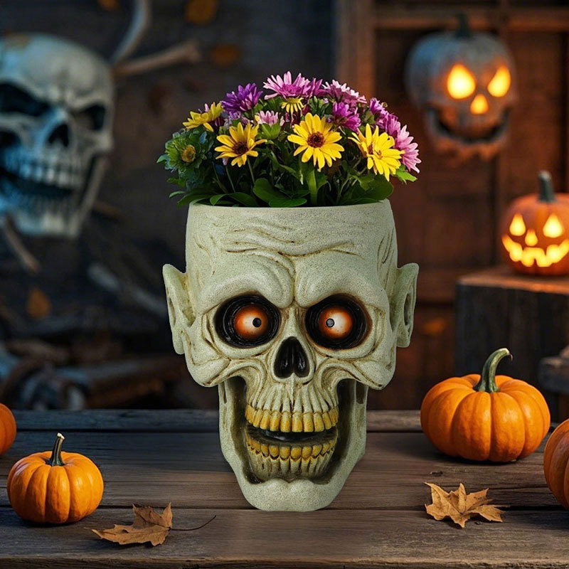  Direct Supply of Halloween Creative Skull Resin Ornaments Home Desktop Holiday Decoration Green Plant Container Decorations