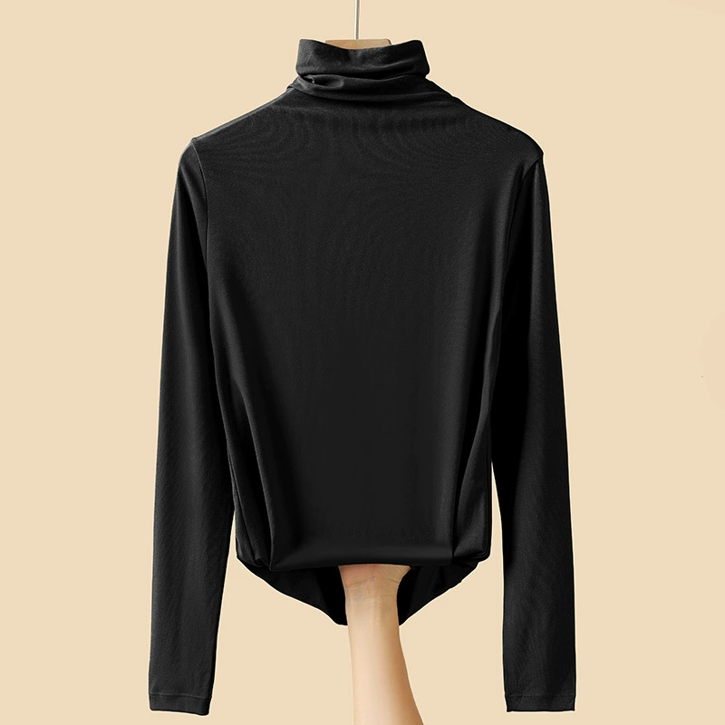 Fitted Long-Sleeve High-Collar Top, Thin Autumn Base Layer, Body-Friendly Fit