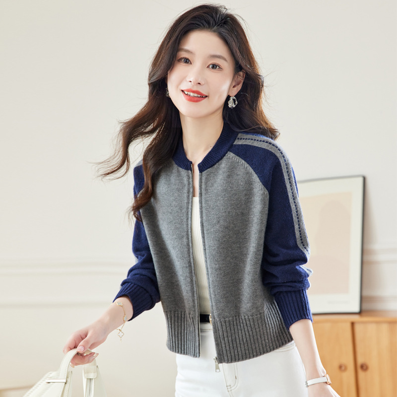 Brand Women's Short Wool Cardigan 2025 New Versatile Design Petite Women's Zip-Up Knit Jacket