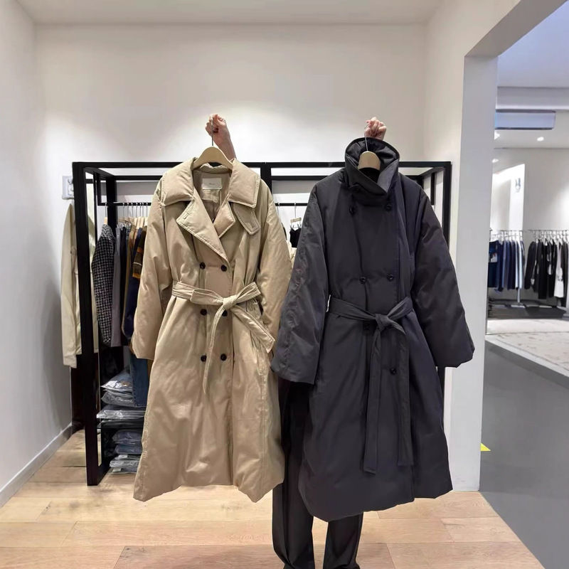 Now Available in Korea's Dongdaemun, the Same Style as 2025 Winter Bruni, Elegant Stand-Up Collar, Lace-Up Mid-Length Goose down Jacket