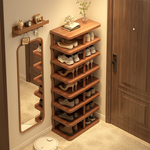 Solid Wood Core Shoe Rack Multi-layer Household Doorway Indoor Good-looking Small Narrow Simple New Style Shoe Rack for Rental Housing