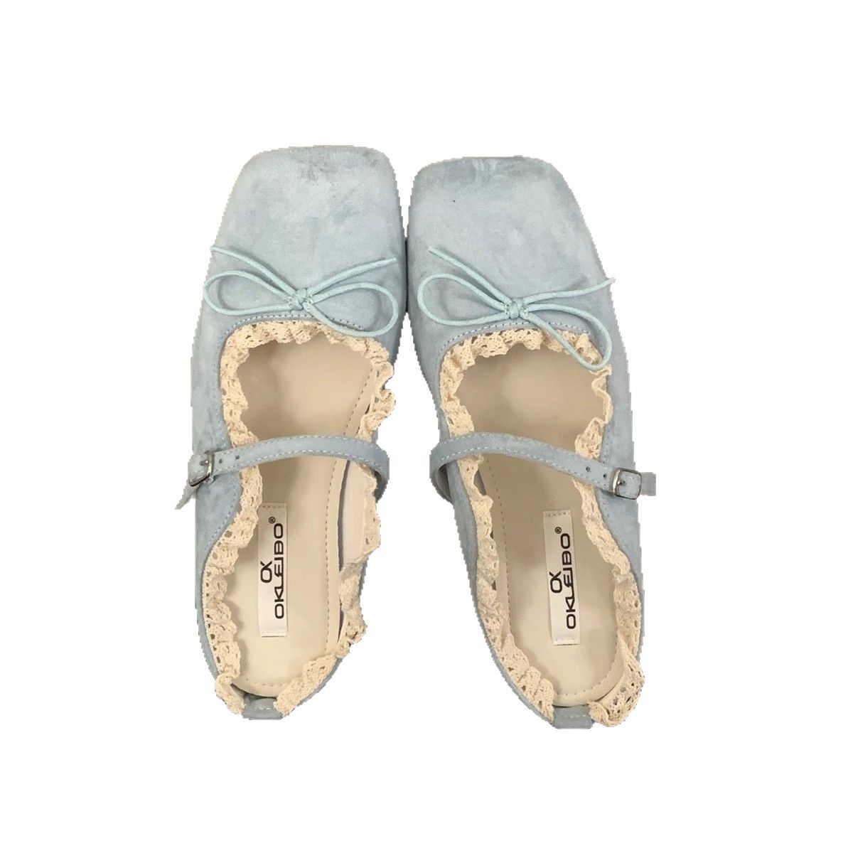 Zapatos de mujer de noche suave plano francés Mary Jane semi-pantuflas Zapatos individuales con lazo Zapatos de ballet azul retro de primavera y verano