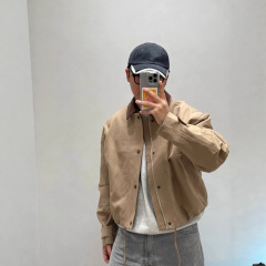 正确版 AC家秋冬新款后背皮牌字母短款夹克男女同款百搭宽松外套
