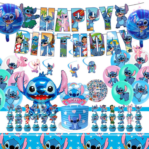 Interstellar Studios Stitch Theme Birthday Party Kit Latex Balloons Banner Bunting Cake Topper Kit
