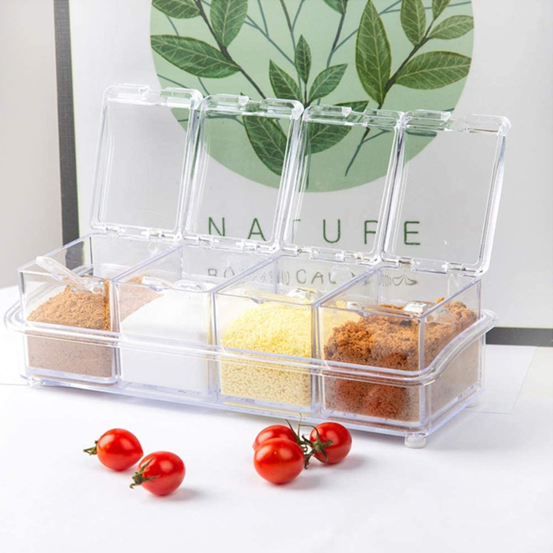 Modern Minimalist Home Four-Grid Condiment Set Kitchen Utensils Spice Bottle Multi-functional Combination Set Cans