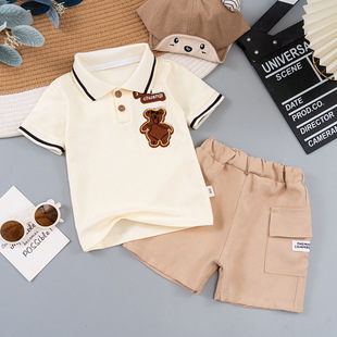 Boys' summer polo shirt suit summer new 0-5 years old children's fashion handsome short sleeve two-piece wholesale cotton