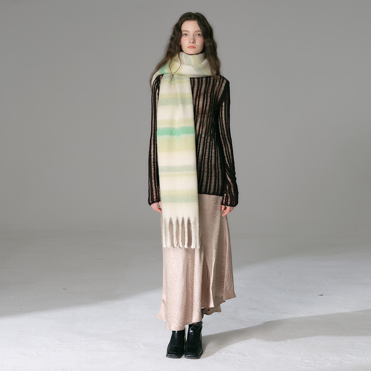 New designer stripes matching color imitation cashmere fringe scarf women's winter soft waxy bib vibe shawl_voghion.com