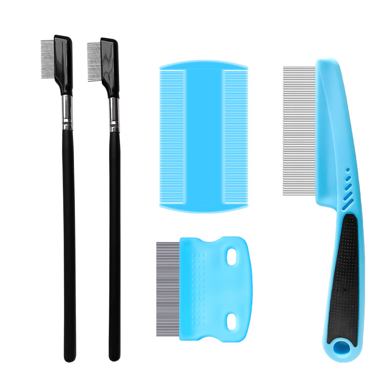 Peine para mascotas para eliminar pulgas, juego de 4 piezas, dientes densos de acero inoxidable, juego de limpieza facial, peine para gatos, suministros para perros, nuevo estilo transfronterizo