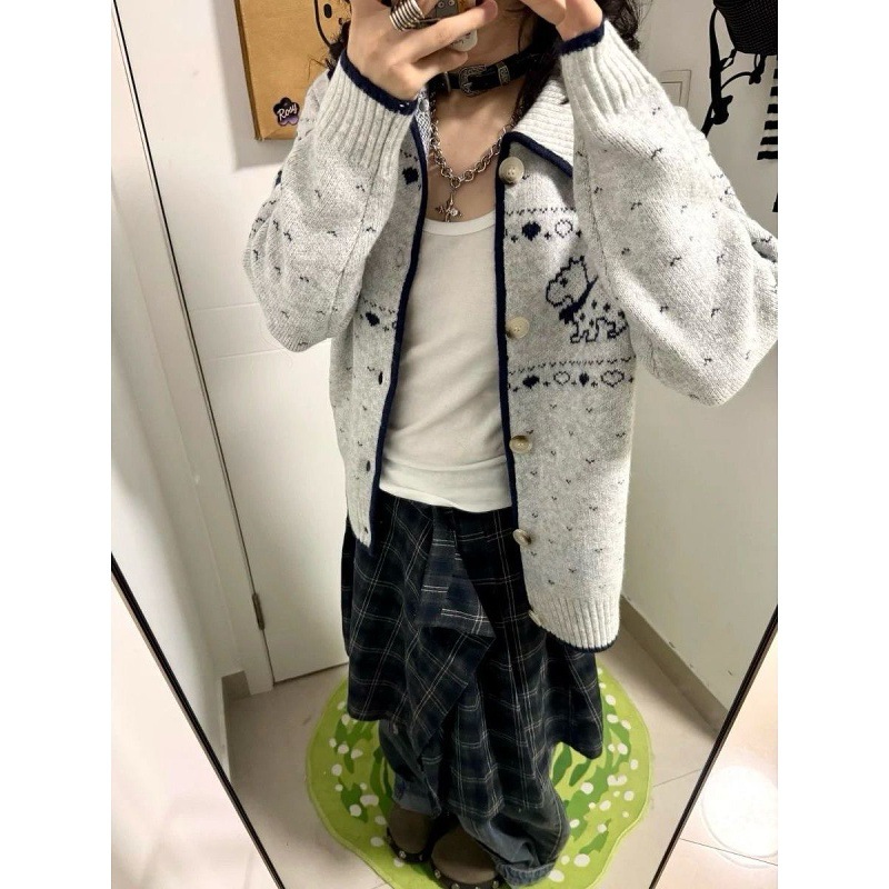 衣品乐费尔岛毛衣慵懒高级感宽松针织开衫外套女秋冬季2025上衣