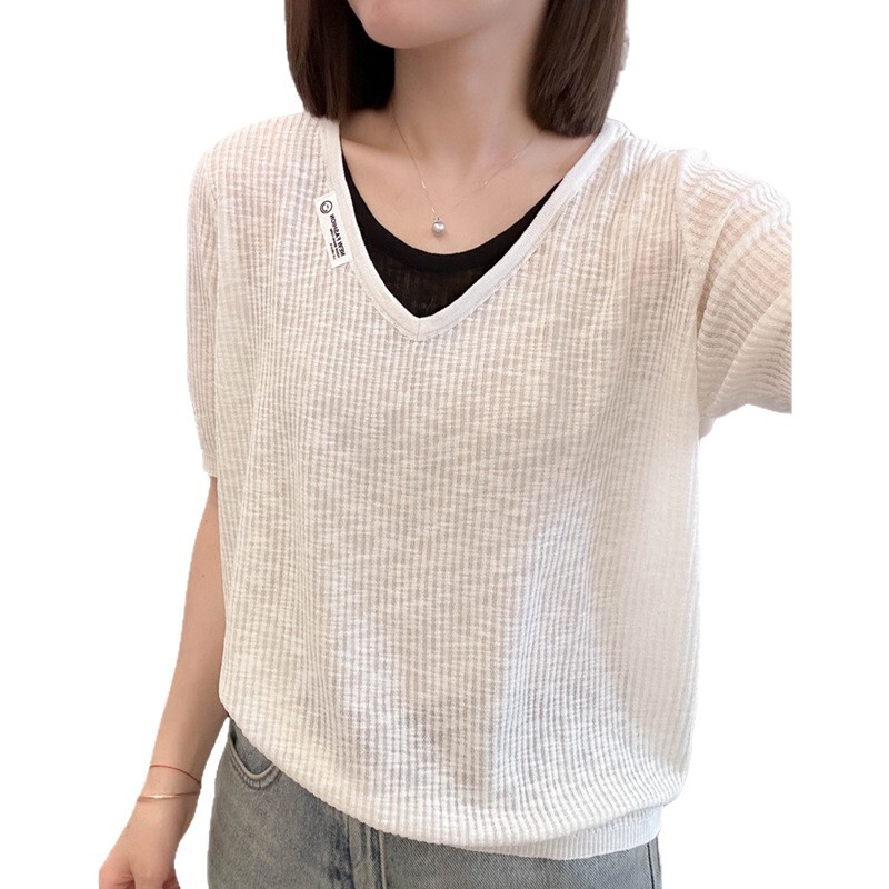 ヨーロッパ偽ツーピースアイスシルクニット半袖Tシャツ女性用2025夏大きいサイズお腹カバー痩身ヨーロッパトップ|undefined