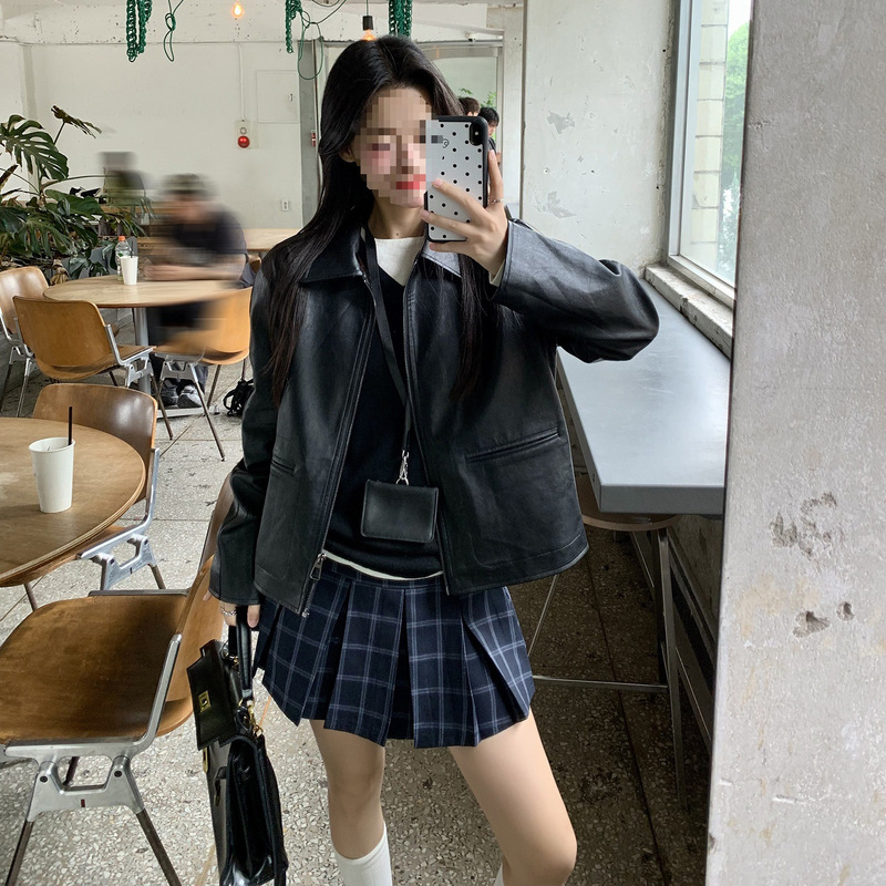小仙倪子皮衣外套女秋季流行爆款韩版小个子休闲夹克复古长袖上衣|undefined