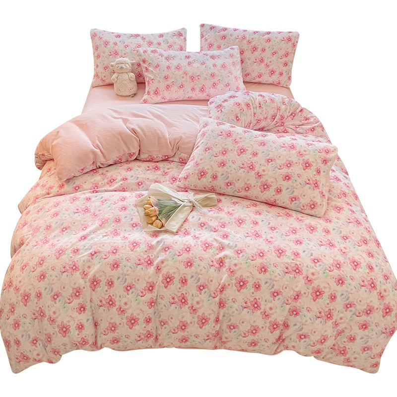 Invierno engrosado y cálido de terciopelo de leche de cuatro piezas conjunto 2025 nuevo pequeño fresco de coral sábanas cubiertas de cama