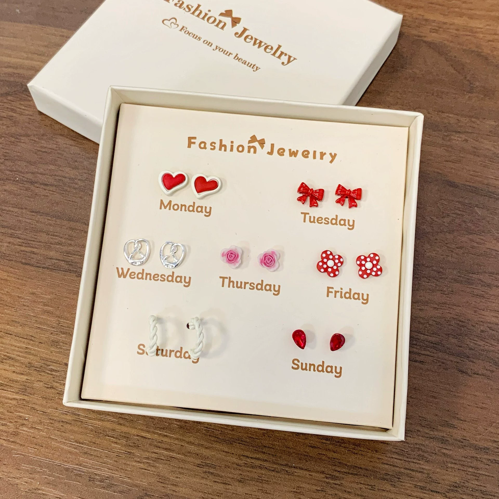 Earrings gift box, custom summer set, cartoon silver‑needle studs for elementary students