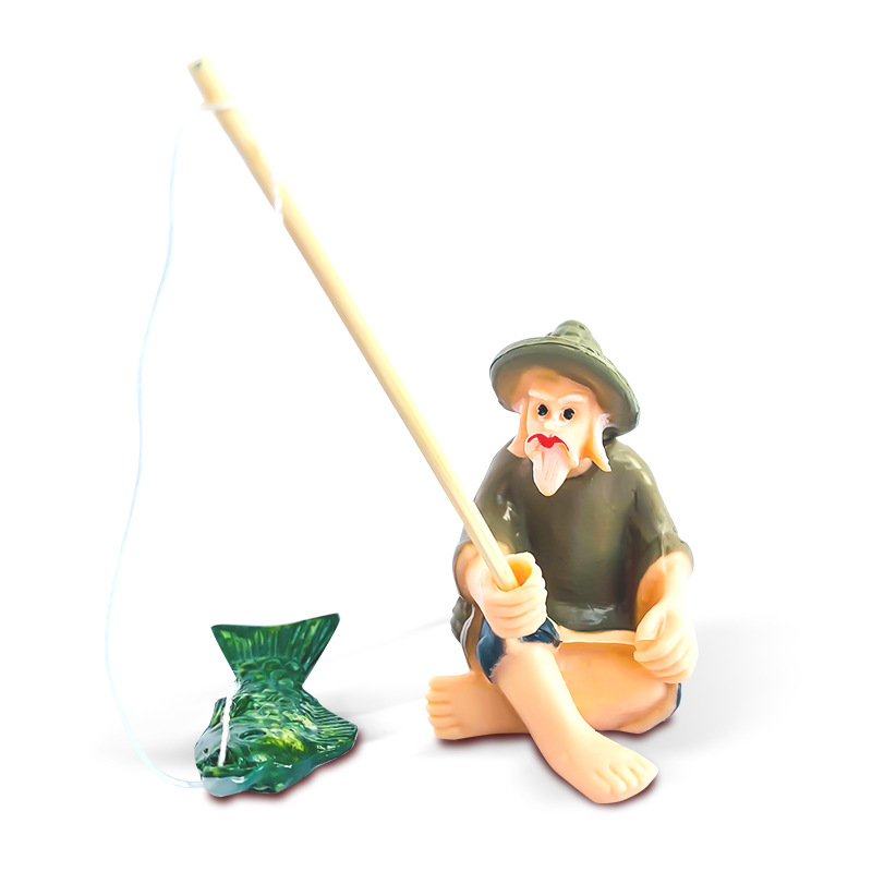 Adorno de Jardinería para Pecera Pequeña, Diseño de Anciano Pescador, Decoración de Jiang Taigong, Maceta, Adorno Creativo de Pescador