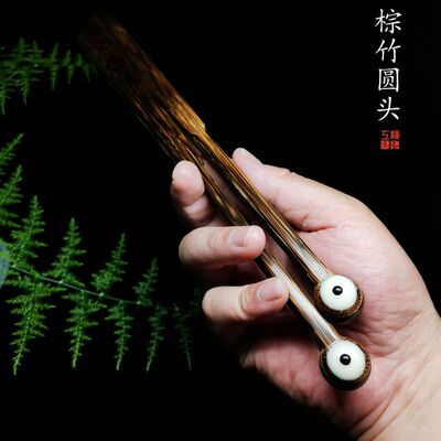 棕竹和尚头古典文玩 95寸18方古琴罗汉圆头折扇 苏工宣纸扇面扇子