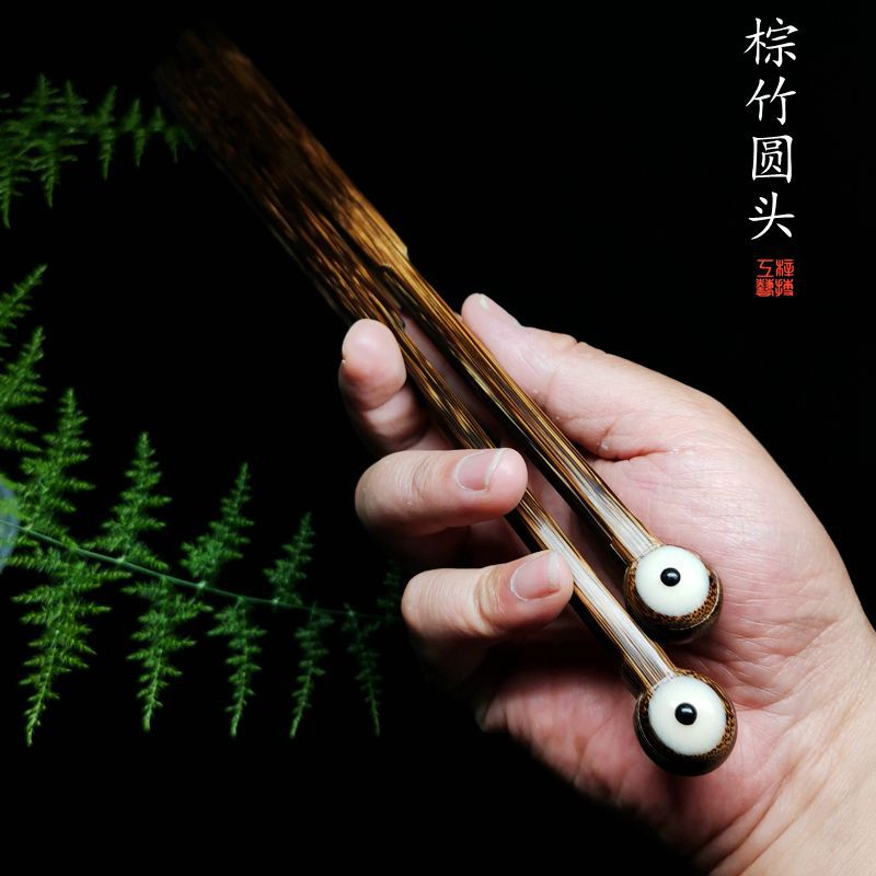 棕竹和尚头古典文玩 95寸18方古琴罗汉圆头折扇 苏工宣纸扇面扇子