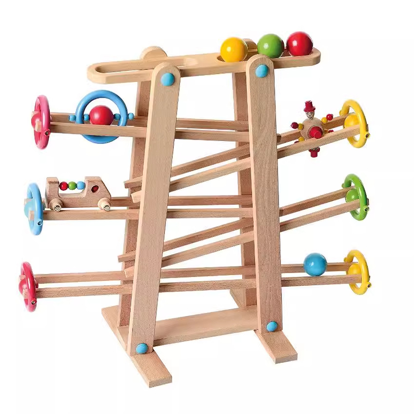 De haya completo alemán loco rápido Rolling Ball Roller Coaster Track slide rápido deslizamiento juego de carreras juguete de madera