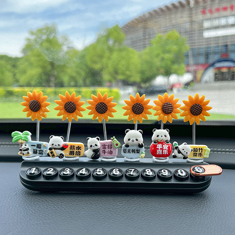 Rich Panda Temporary Parking Number Plate Cute Creative Hidden Car Phone Plate Aromatherapy Car Interior Decoration