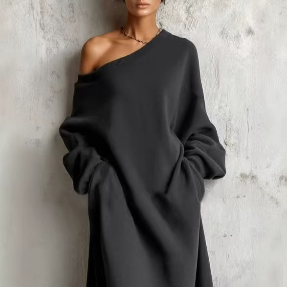 Women's Elegant French Style Dress Solid Color Textured Long Sleeve Spring Autumn New_ecoleips.com