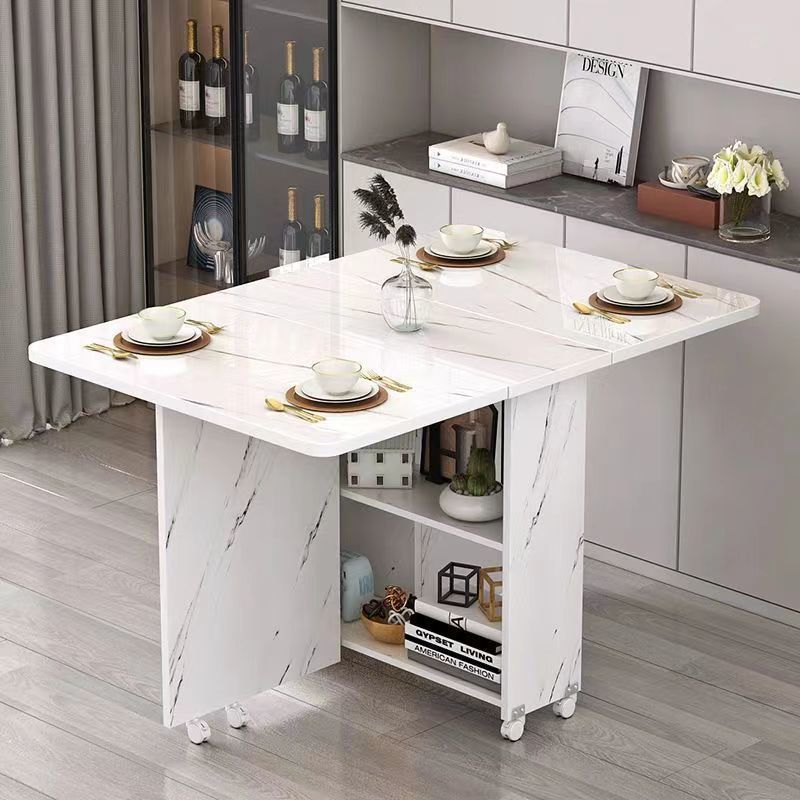 Mesa de comedor plegable doméstica pequeña casa con rueda móvil retráctil rectangular simple y multifuncional mesa de comedor pequeña