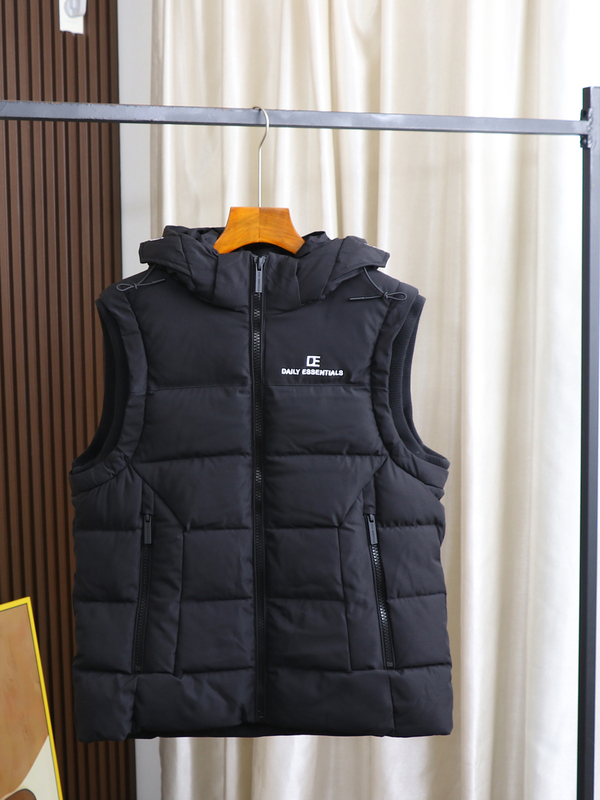 [European and American Singles~Thickened Cold-Resistant + Embroider Technology] Winter Men's Stand-Up Collar Detachable Hood Casual Cotton Vest