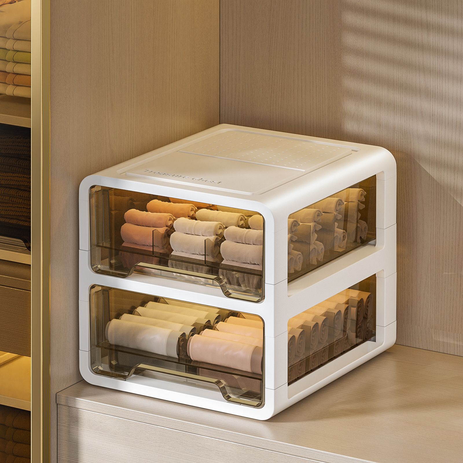 Renchang Multi-Compartment Underwear, Socks, Tights Storage Box, 3-in-1 Organizer with Various Configurations
