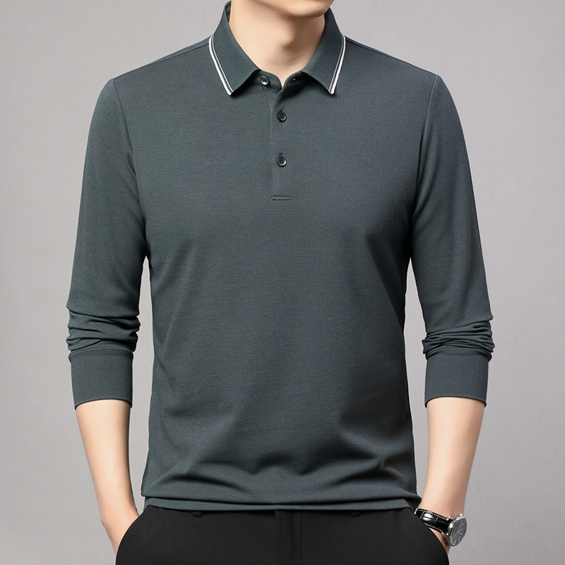 2025 Spring & Fall New Cashmere Long-Sleeved T-Shirt Men's Lapel Middle-Aged Fashion Casual Classy Iron-Free Polo Shirt