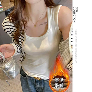 秋冬保暖背心加绒加厚打底衫纯欲修身显瘦外穿磨毛无袖上衣女内搭