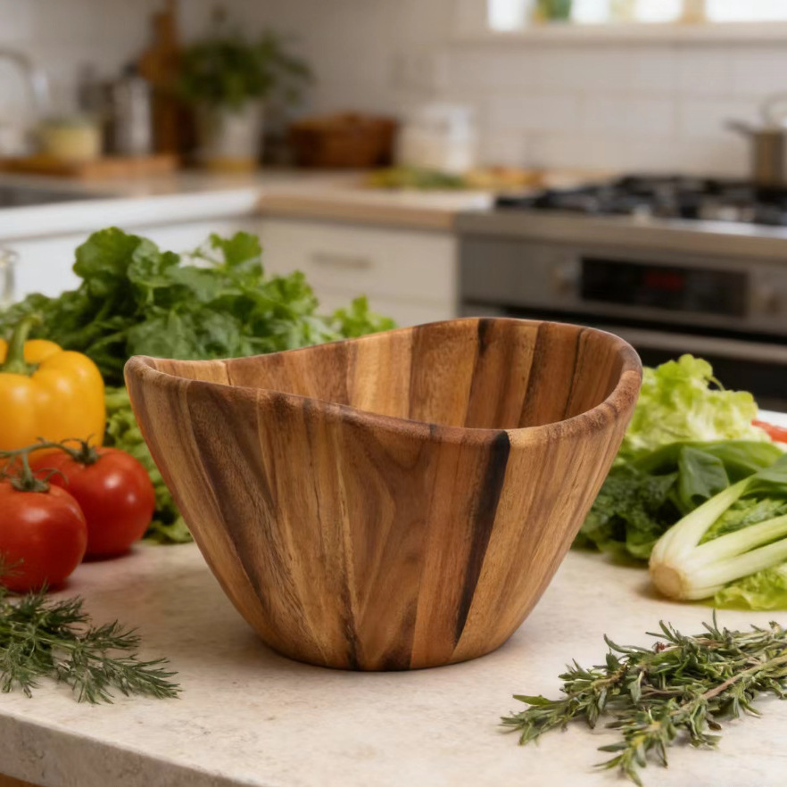 Juego de cuencos de madera de acacia Ensalada de comida Cuencos redondos Personalidad Ensalada japonesa Creativa Cuencos de frutas Bibimbap