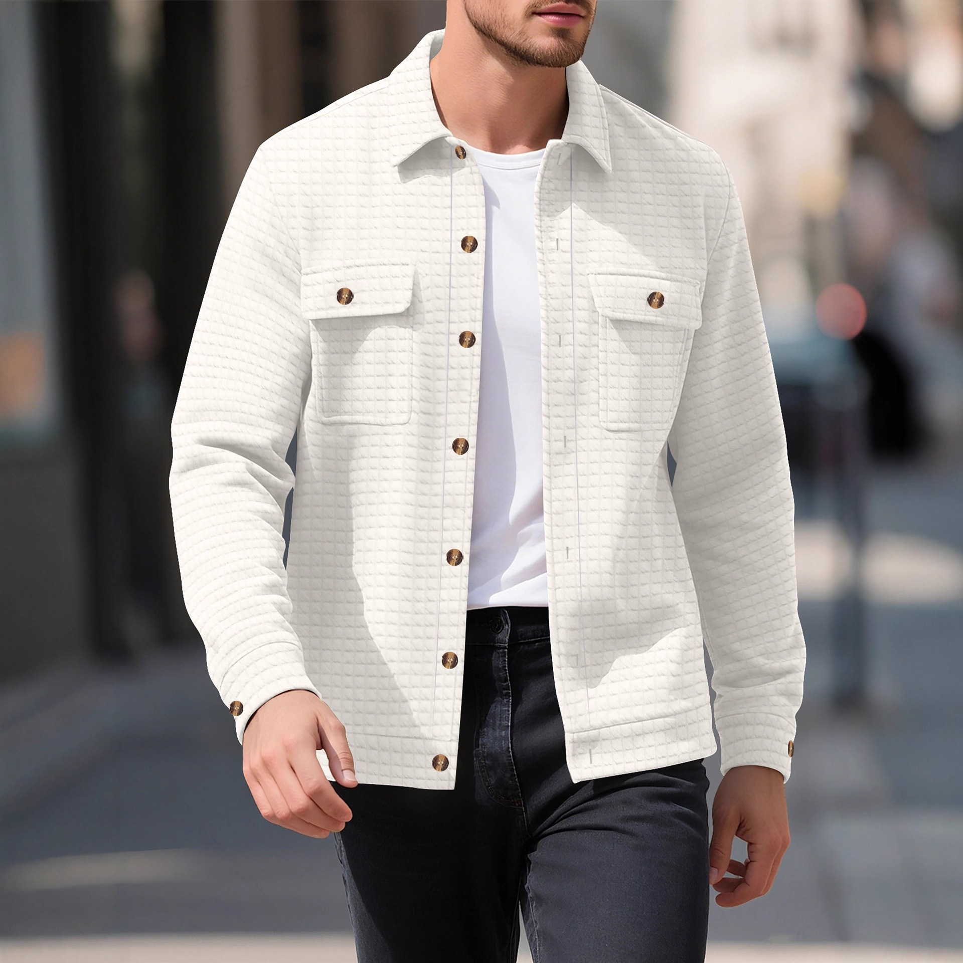 Monochrome Man- European American Cross-Border Spring And Autumn Men's Casual Jacquard Small Checkered Loose Knitted Work Jacket_voghion.com