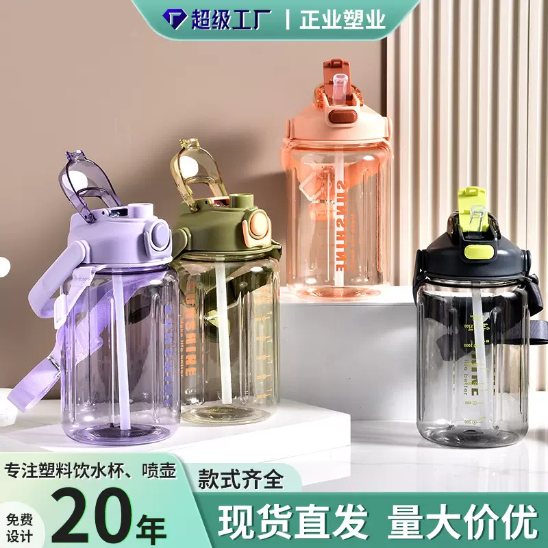 夏季大号大容量塑料水杯双饮防摔弹跳盖大肚杯高颜值带提手吨吨桶