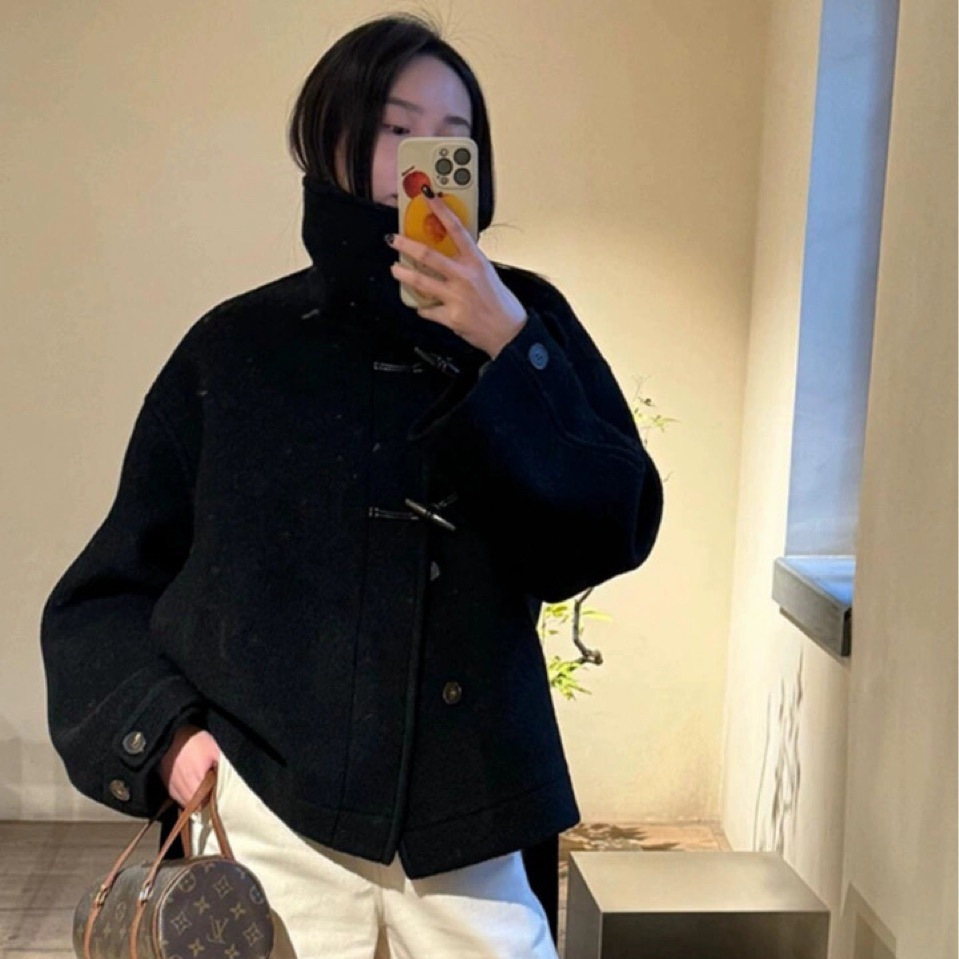 Lem*25冬新款毛呢大衣羊毛小个子女装金敏喜同款牛角扣立领外套